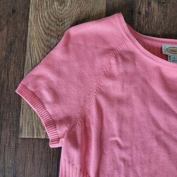 Talbots Womens L Short Sleeve Pink Orange Salmon Ribbed Sweater Shirt Summer Top - Picture 12 of 12